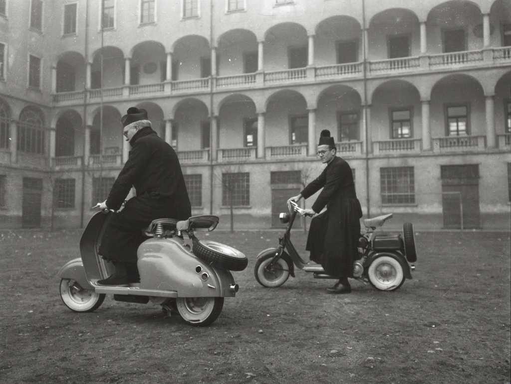 1950 Priest with Lambretta scooters