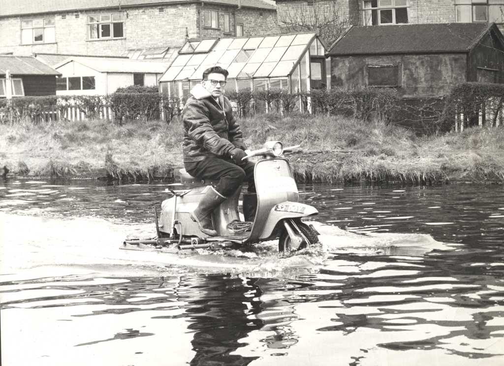 1969 Lambretta amphibi-schooter with man on water