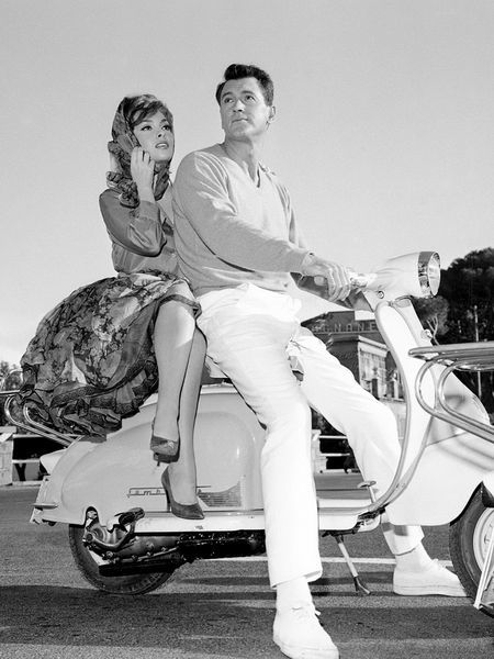 Gina Lollobrigida and Rock Hudson with a Lambretta - Come September 1961